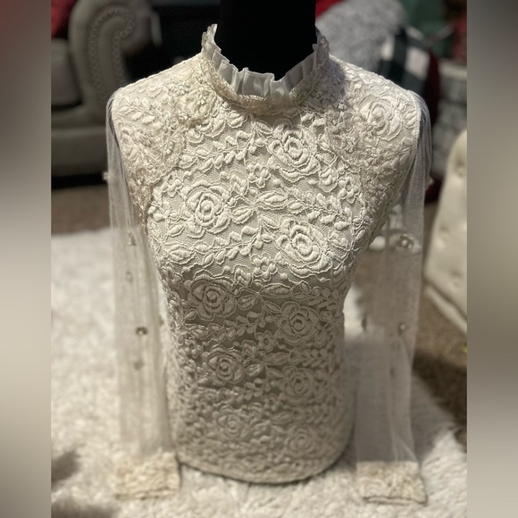 Rare Yi Meng Yuan sheer lace briquettes cream flowers S 0210 mesh 85 - Picture 1 of 5